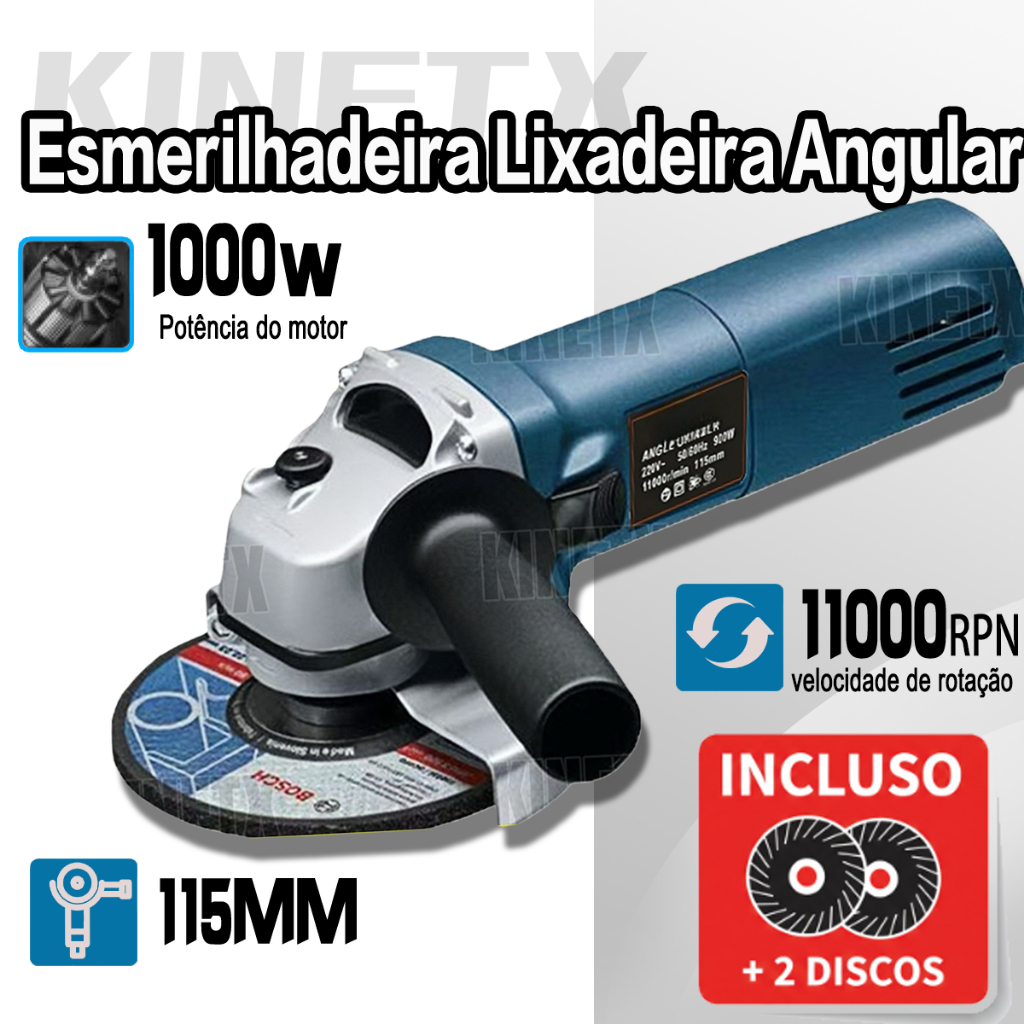 Esmerilhadeira Angular e Lixadeira 1000W 4.1/2 115mm Profissional 11000rpm 110V/220V Promoção
