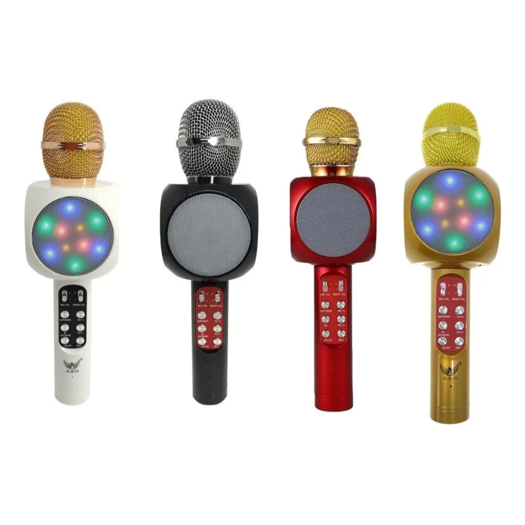 Microfone Sem fio Bluetooth Altomex A-915 Karaoké Efeito na Voz Com Led Kids