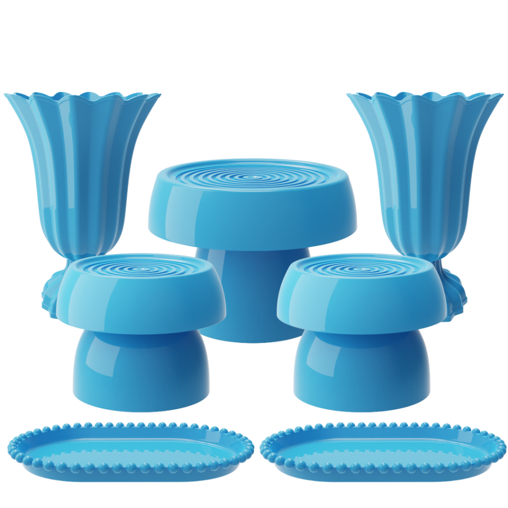 Kit Festa Completo com 1 Boleira 17cm, 2 Mini alegra, 2 Vasos Popi e 2 Bandejas Pérola em Oferta na Shopee