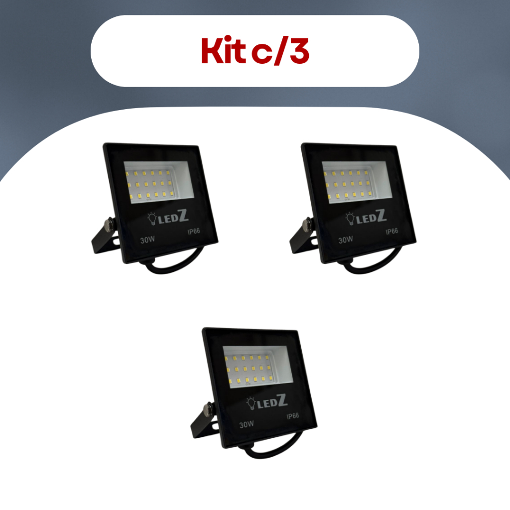 Kit c/ 3 - Refletor LED Bivolt 30W 6500K IP66 – LEDZ em Oferta na Shopee