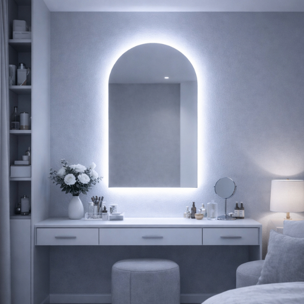 Espelho Semi Oval 80x50 e 80x60 com ou sem LED Decorativo para Banheiro, Quarto e Sala