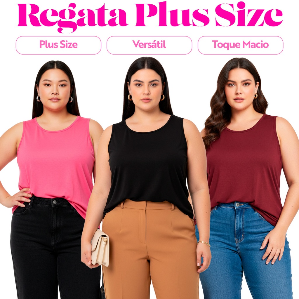 Regata Feminina Plus Size G1 a G8 Viscolycra Gola Redonda Regata Básica Casual Soltinha Viscolycra em Oferta na Shopee