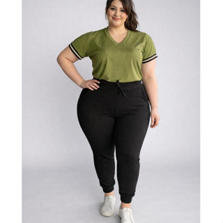 Conjunto Plus Size Calça Crepe de Malha com Blusa Canelada | Veste do 46 ao 54 em Oferta na Shopee