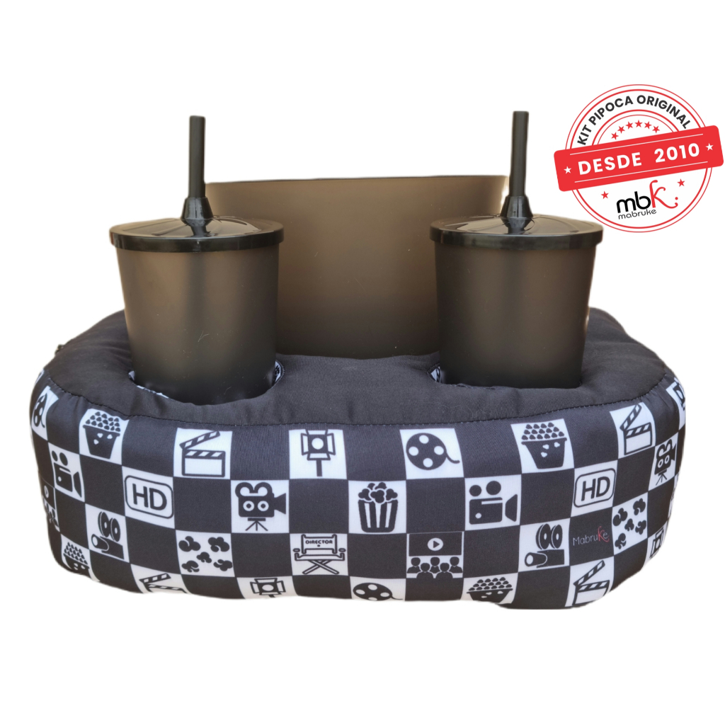 🍿Kit Pipoca Duplo HD-4K Mabruke – Presente Criativo para Namorados – Almofada Porta Copos + Balde Cinema em Casa em Oferta na Shopee