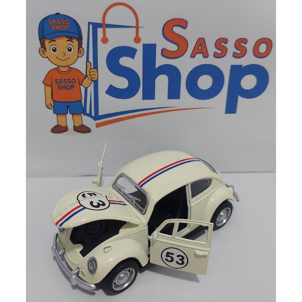 Miniatura Fusca 53 Herbie  - 1:32 - Metal, Plástico, Borracha - Abre Portas Capô é a Fricção