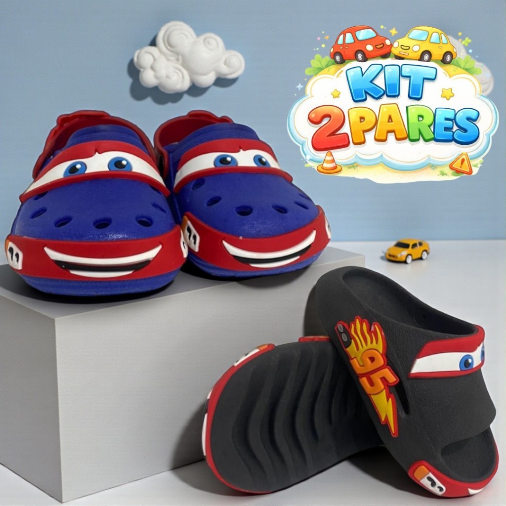 Kit 2 Pares Sandália Emborrachada Infantil Leve e Confortável