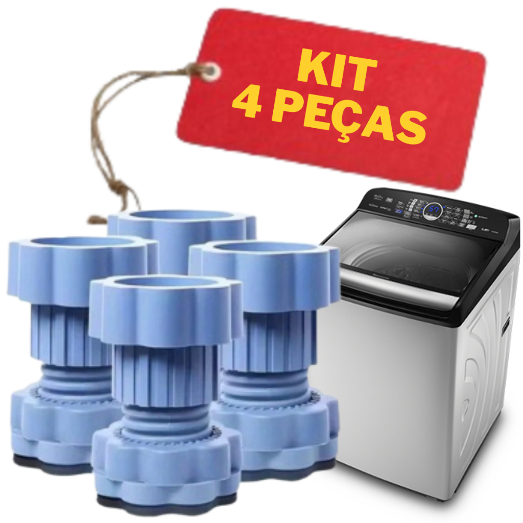 Imagem Kit 4 Suporte Pé Nivelador Anti-Ruído Ajustável Rosqueável Maquina de Lavar Lava Louças Cinza