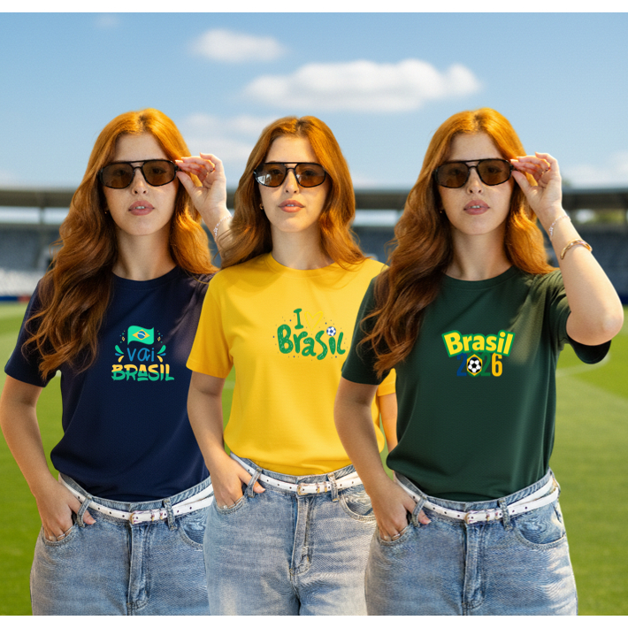 Kit 3 Camisetas Copa Do Mundo 2026 T-shirt 100% Algodão Camiseta Estampada Feminina e Feminina