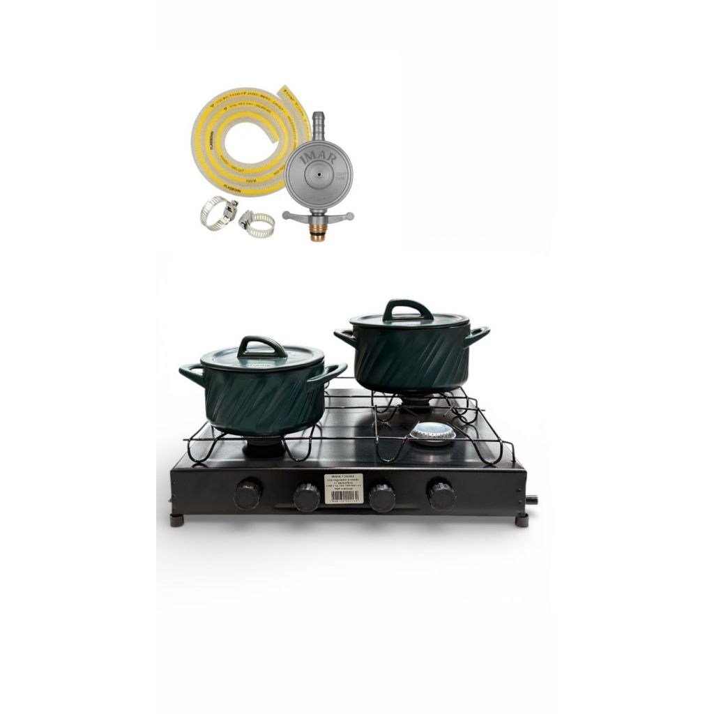 Fogão Portátil 4 Bocas a Gás Mangueira Registro e Abraçadeiras mais vendido– Baixa Pressão, Ideal para Camping,pesca, di