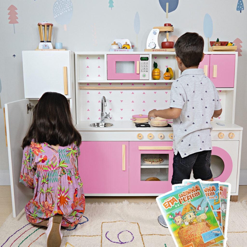 Kit Educativo Cozinha Infantil Completa com Geladeira e Máquina de Lavar em Oferta na Shopee