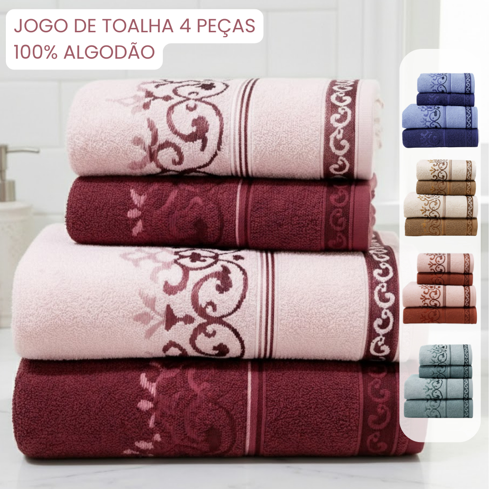 Jogo Toalha de Banho e Rosto 4 Peças 100% Algodão Ótima Absorção Felpuda Macia Brisa Habitat