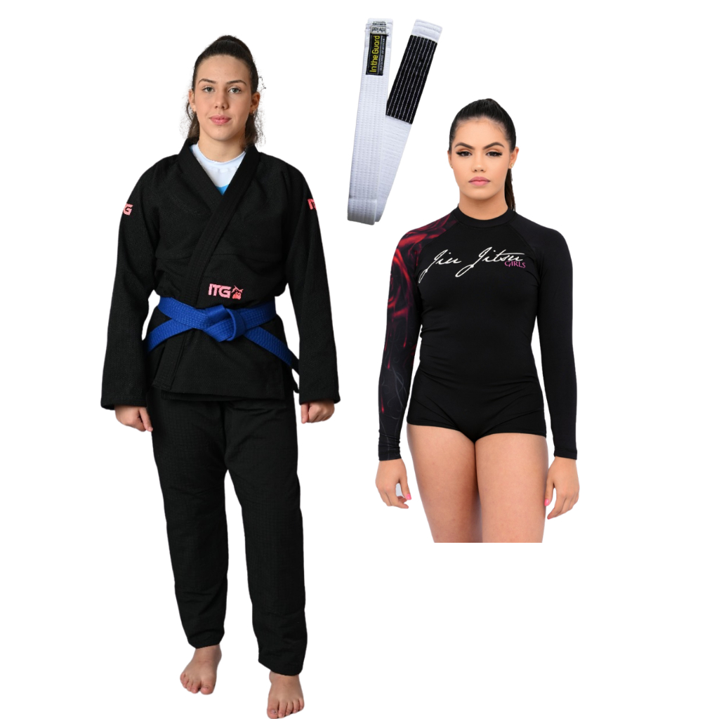 Kimono Jiu Jitsu, Kimono feminino Jiu Jitsu + Body Feminino + Faixa com Ponteira em Oferta na Shopee