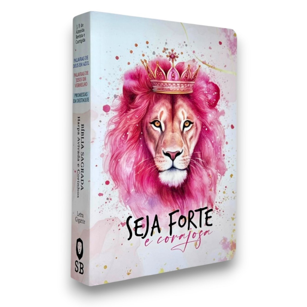 Bíblia Sagrada Letra Gigante Capa Dura Com Harpa e Índice Leão Seja Forte Rosa Feminina ARC