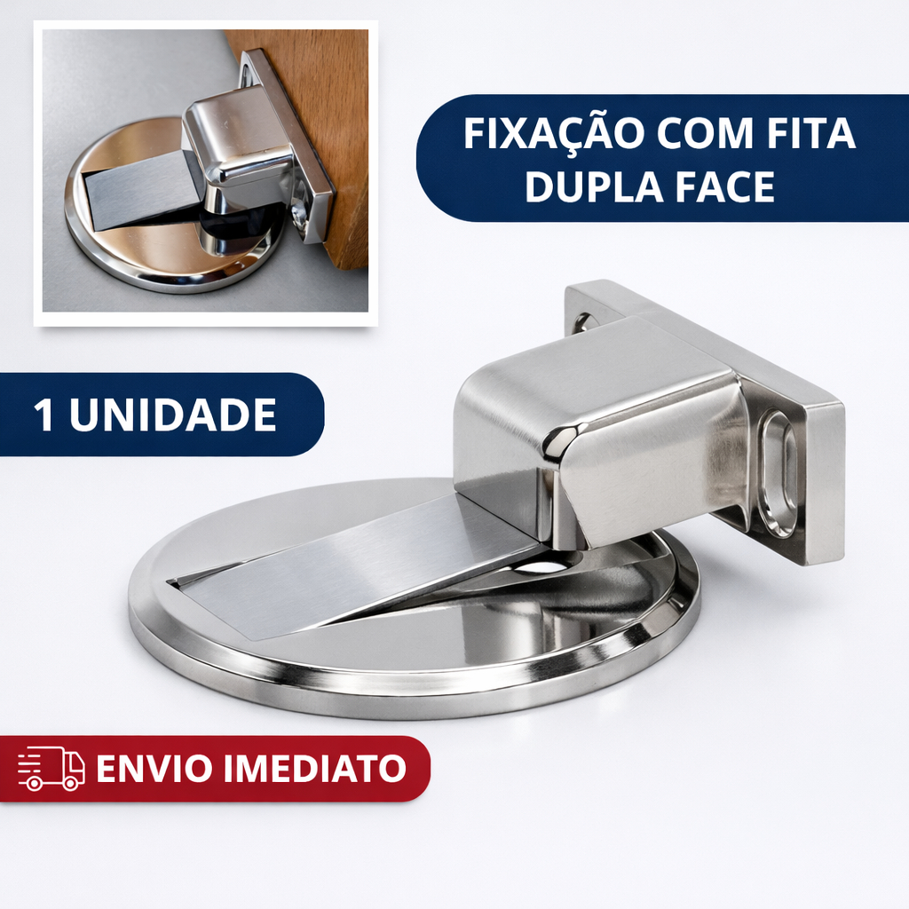 Kit 1, 2 ou 4 Prendedores Magnéticos de Porta Slim Cromado Inox – Fixação 3M