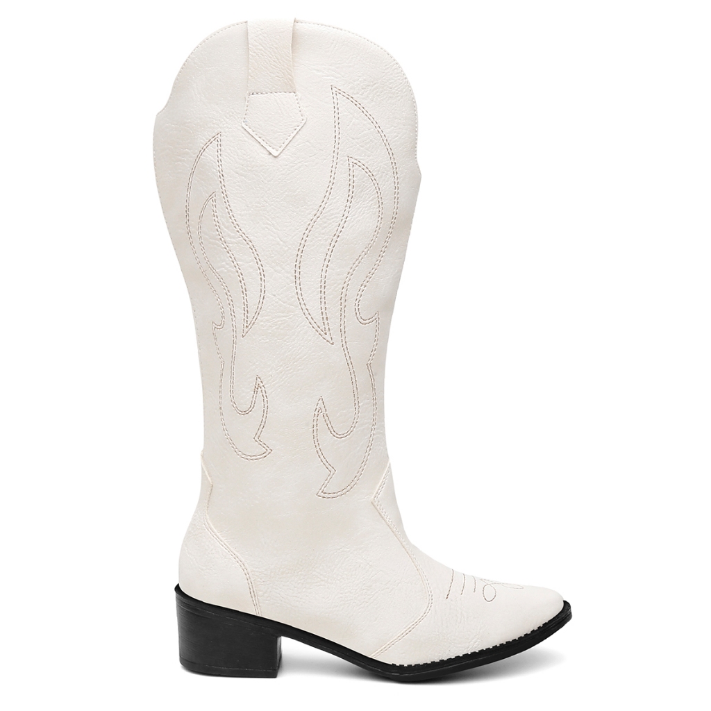 Bota Feminina Vicerinne Cano Alto OffWhite Western Bordado Texana Boiadeira Country Rodeio Cavalgada