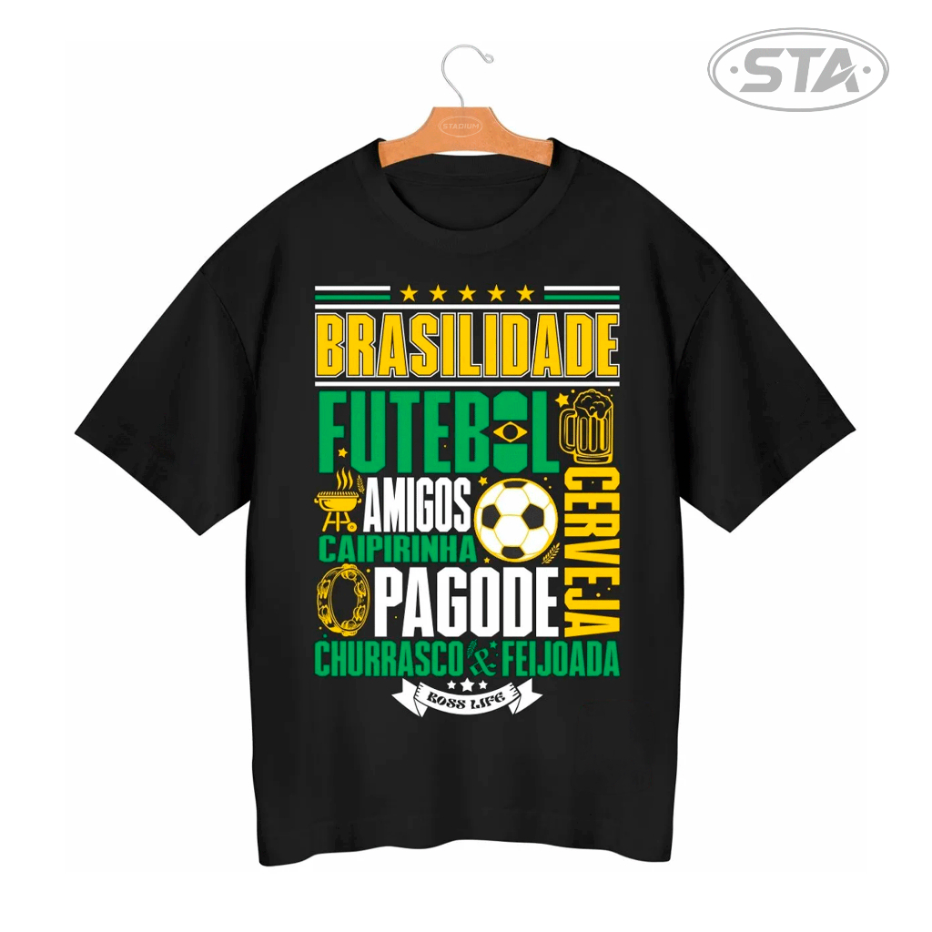 Camiseta Brasilidade Oversized Futebol Pagode Churrasco Copa Do Mundo 100% Algodão Premium