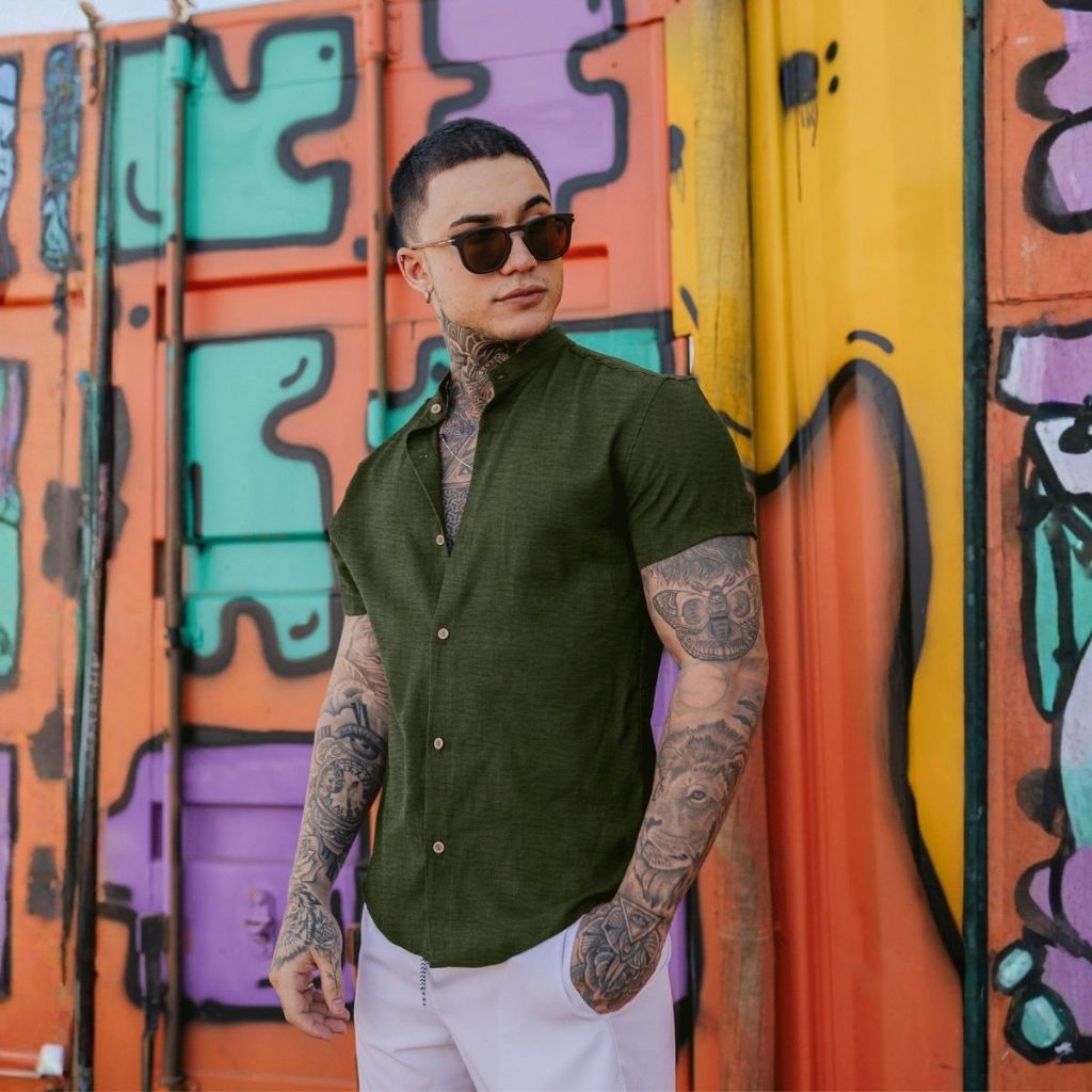 Camisa Masculina Manga Curta Slim Tecido Dunas – Visual moderno e refinado, Estilo Casual Chic