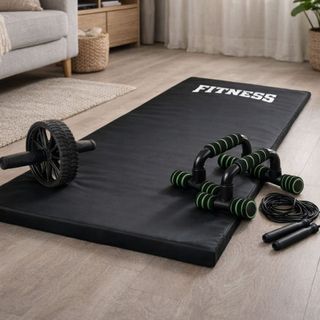 Kit Treino em Casa Completo Colchonete Roda Abdominal Corda Pular Apoio Flexão Treino Funcional Profissional Lançamento