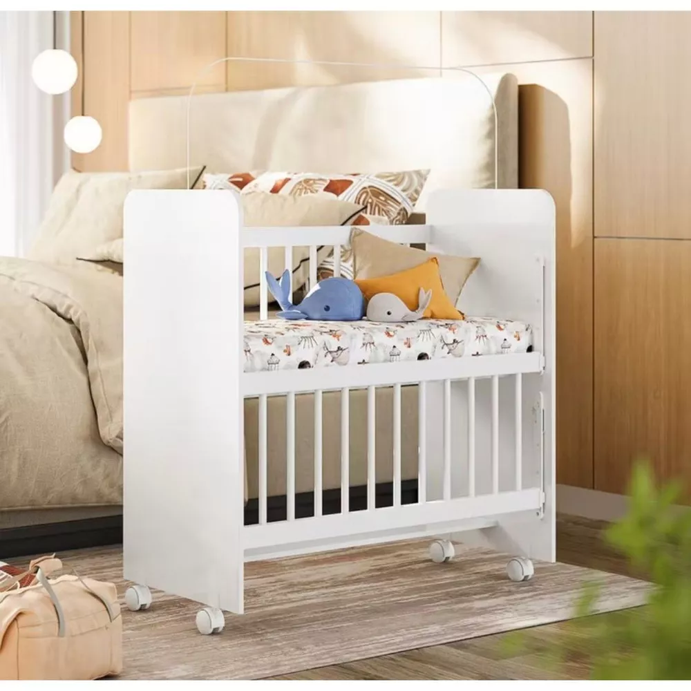 Mini Berço BEDSIDE BABY + Colchão com grade removível Branco