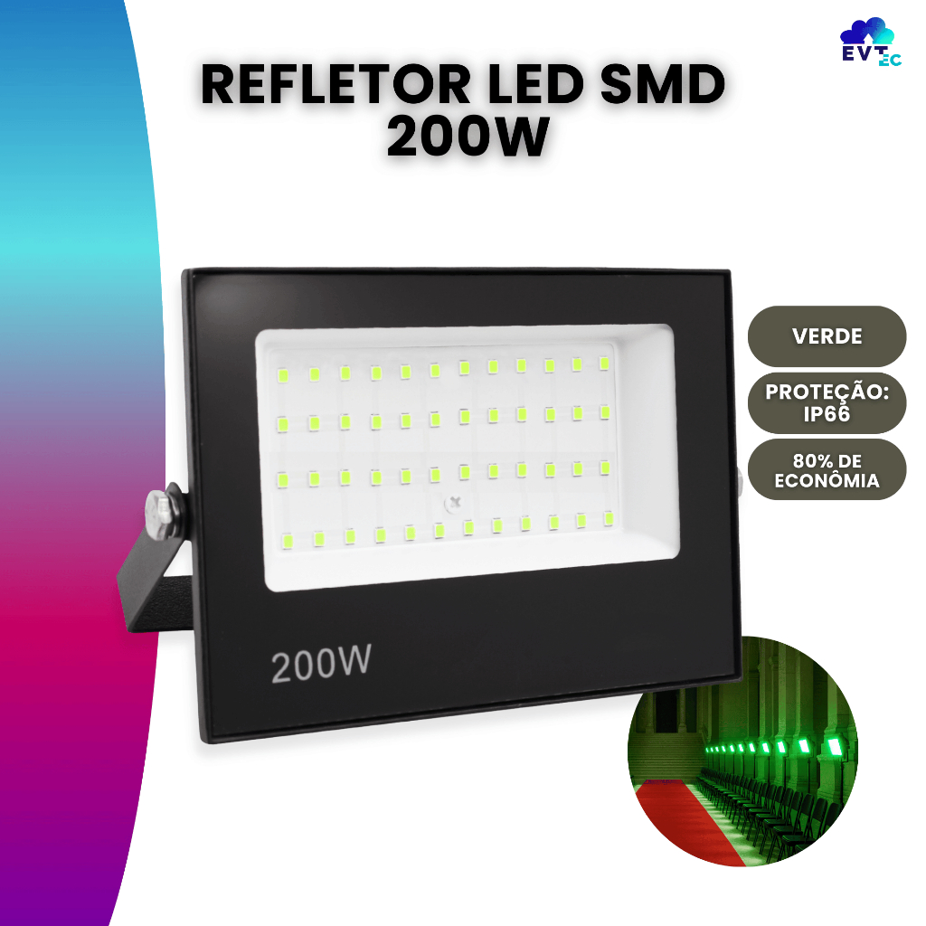 Refletor Led Holofote 200w Ip66 Bivolt Forte Luz Verde