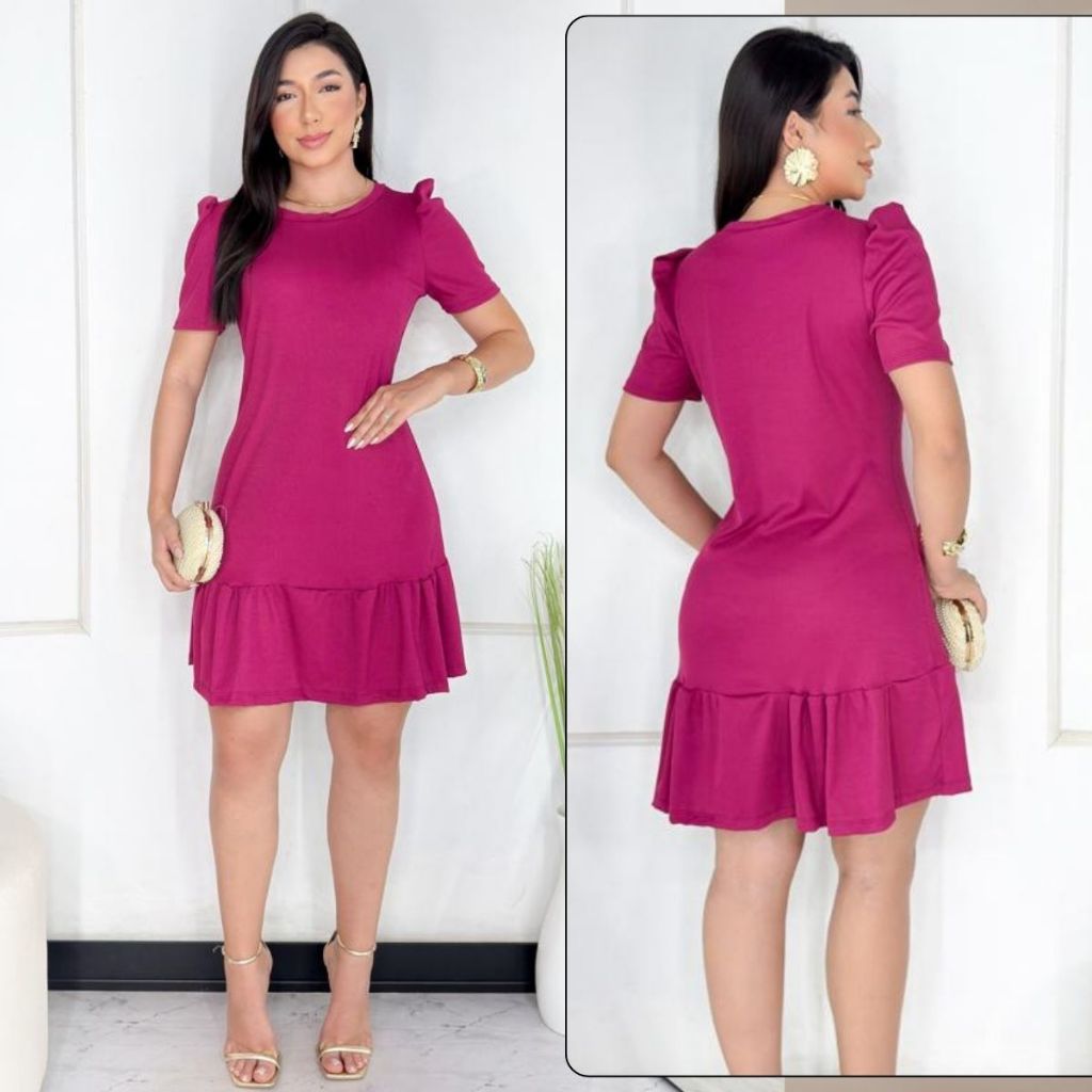 Vestido Feminino Malha Ribana Canelada Premium Manga Princesa Babado Confortável Estiloso Chic Soltinho em Oferta na Shopee