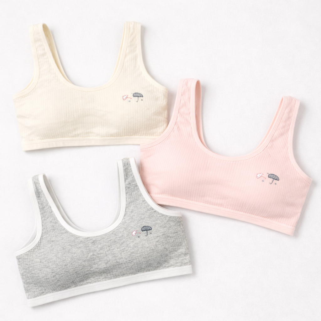 Kit 2 Top Sutiã Infantil Juvenil Para Meninas Macio e Confortável com Bojo Removível Cores Sortidas
