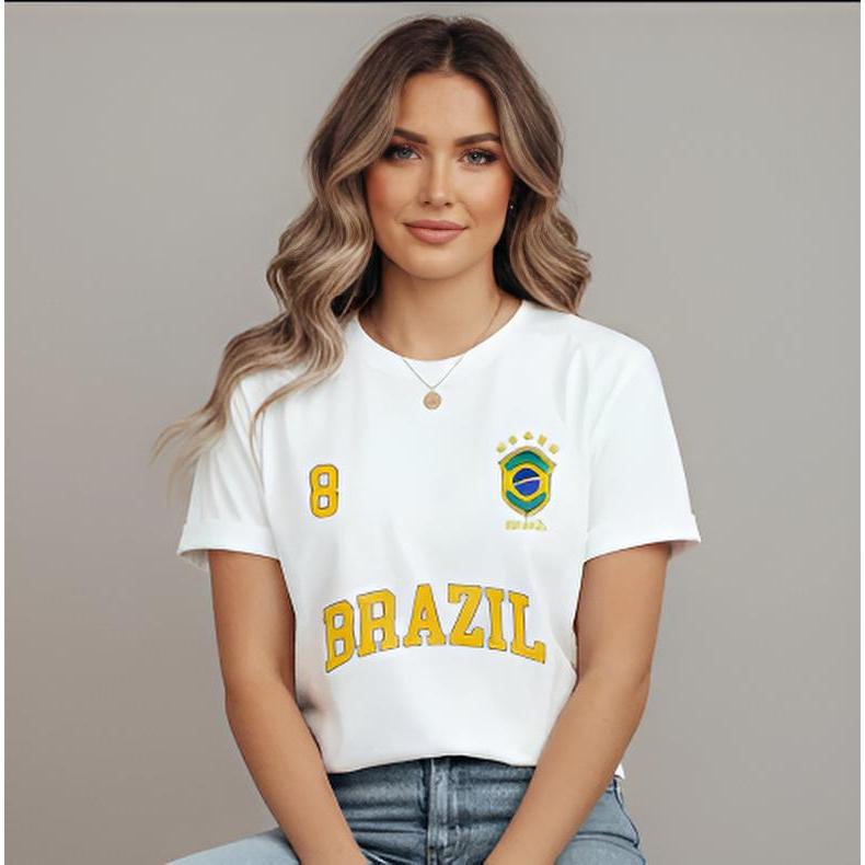 Camiseta Feminina Brazil 2026 Copa do Mundo Algodão Estampada Brasil