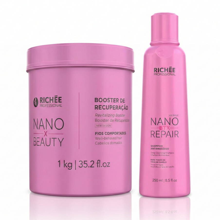 Kit NanoBeauty BTX Booster Recuperação Termoativado Antifrizz 1Kg + Sh 250ml Richée Professional em Oferta na Shopee