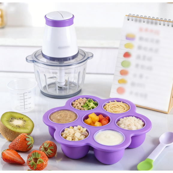 🍰Forma de Silicone 7 Cavidades para Papinha Bebê com Tampa