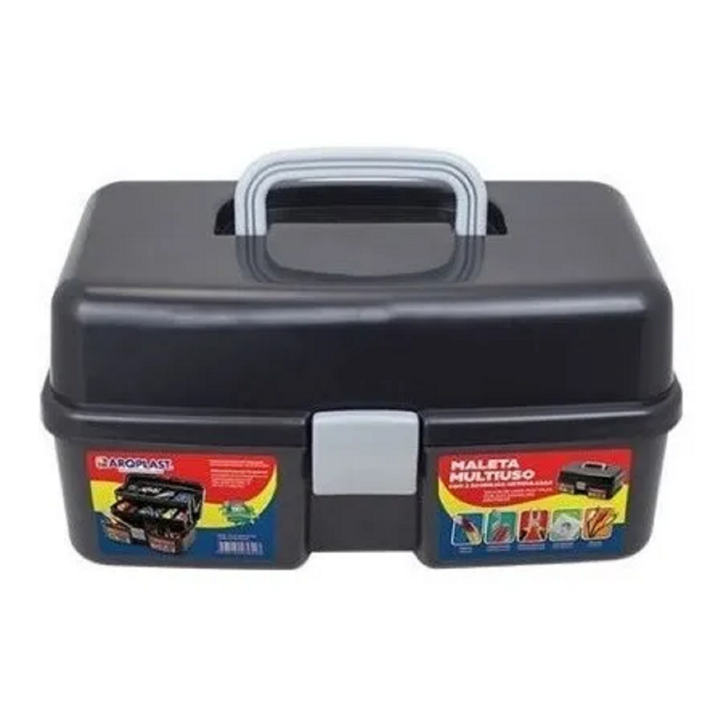 Maleta Multiuso Organizadora Preta Com 2 Bandejas Pesca Ferramentas Variedades