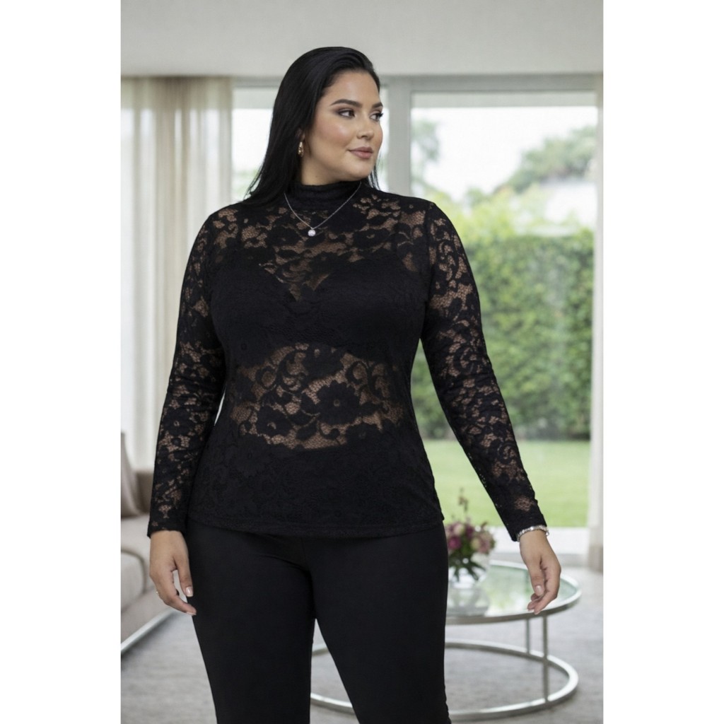 Blusa Manga Longa em Renda Transparente Festa Noite Balada Ref: 23 em Oferta na Shopee