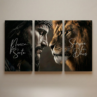 Kit 3 Quadros Decorativos Leão de Judá Jesus 45x60cm - Vinil Alta Resolução Sala e Quarto em Oferta na Shopee