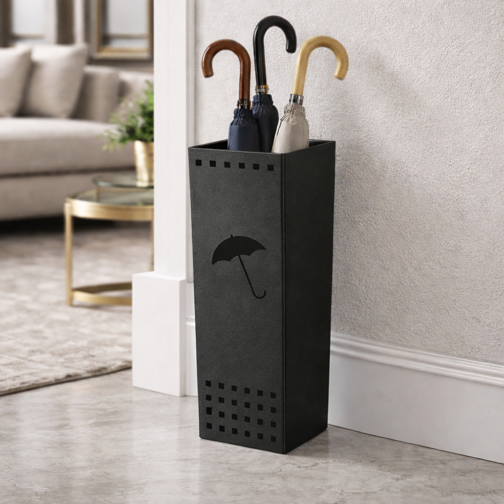 Suporte Porta Guarda Chuva Aço Carbono Preto 50x15cm Quadrado