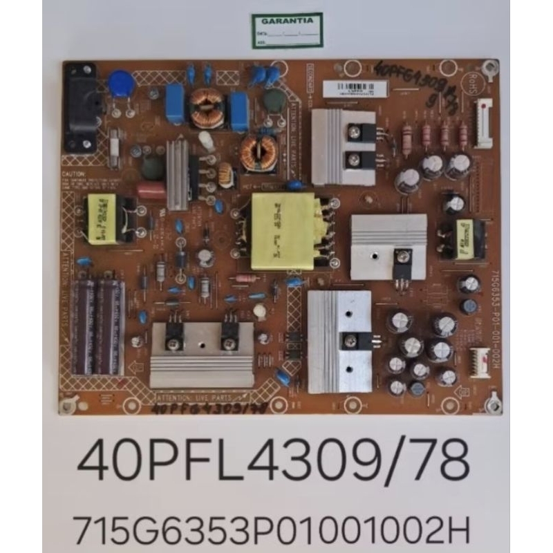 PLACA DA FONTE TV PHILIPS 40PFL4309/78 715G6353 P01 001 002H FOTOS, VÍDEO E DESCRIÇÃO