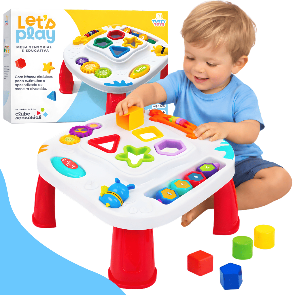 Mesa Didática Bebê Educativa Mesinha Infantil Sensorial Play Blocos Divertida