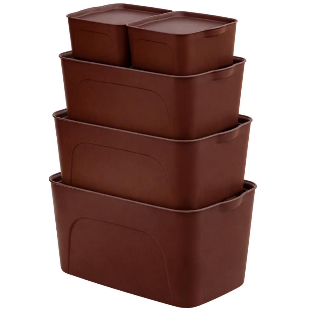 Kit 5 Caixas Organizadoras Terracota 31L 18L 9L Caixas Empilháveis