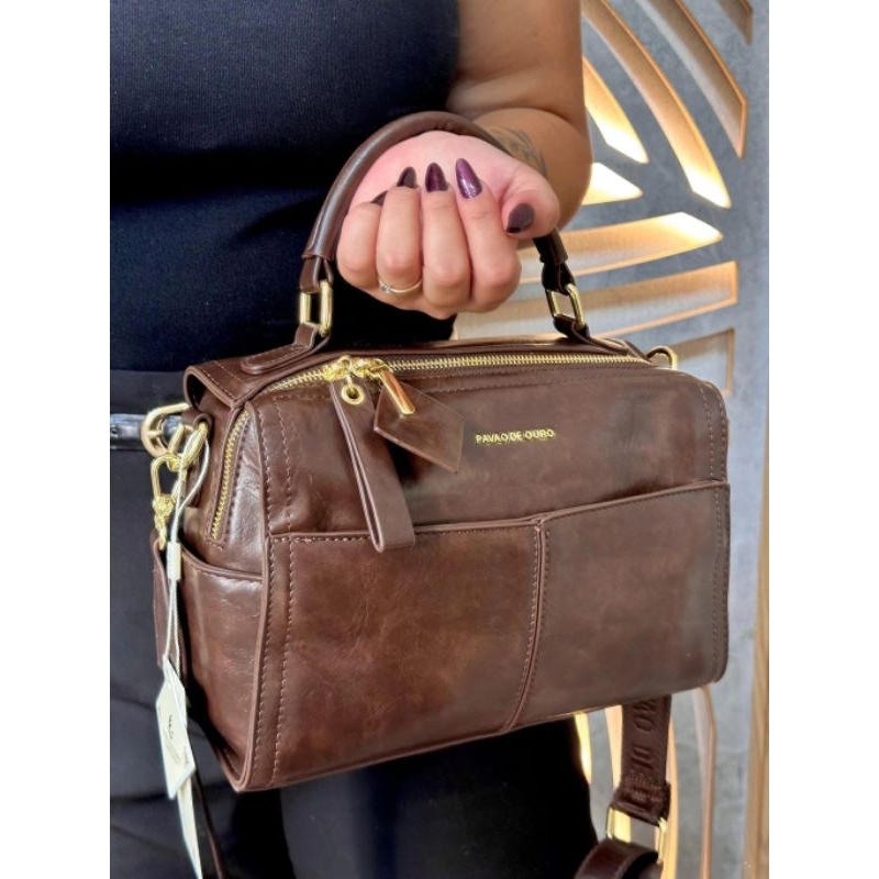 Bolsa Feminina Pavão de Ouro – Coleção Exclusiva – Couro Soft Premium com Alça Bordada Personalizada