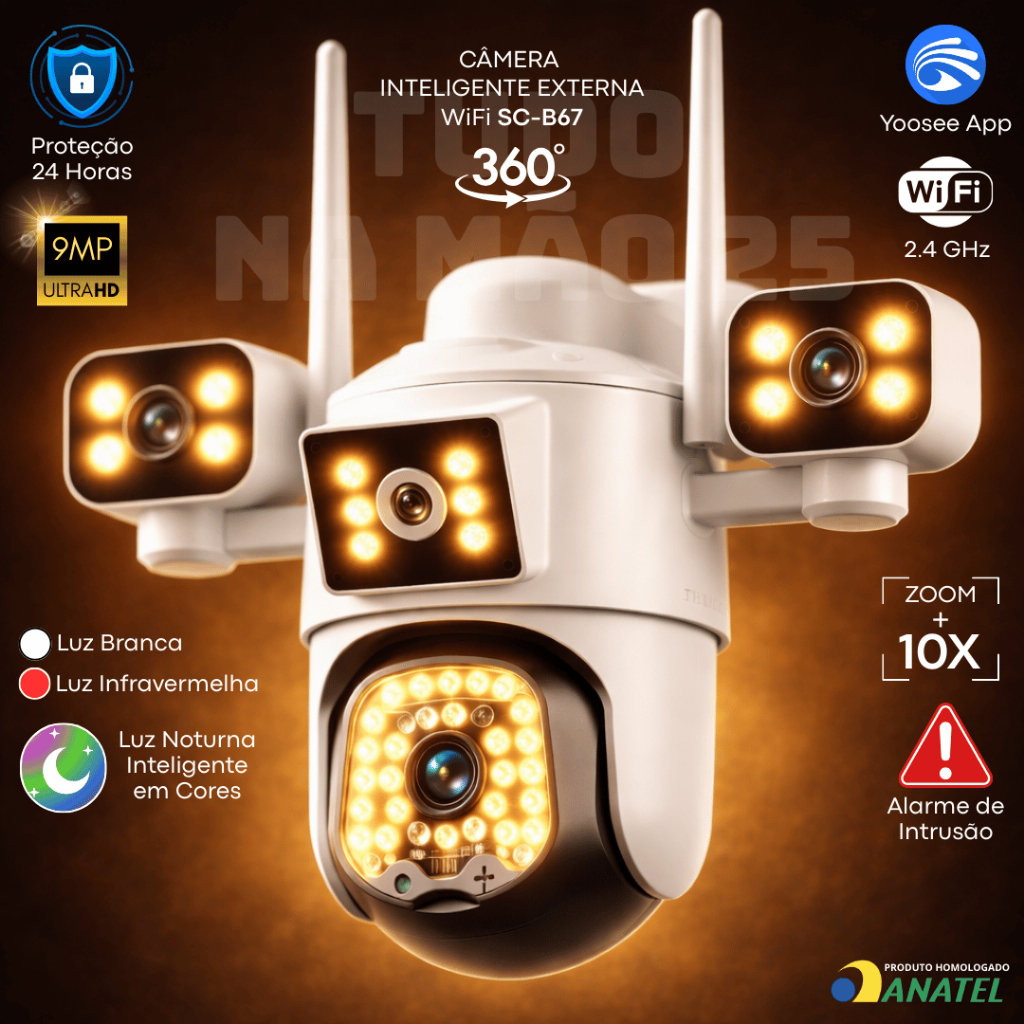 [ULTRA HD] Câmera de Segurança 360º Inteligente 10X ZOOM 3 Lentes Wi-Fi Visão Noturna Infravermelho em Oferta na Shopee