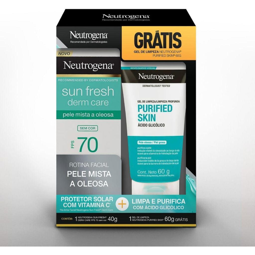 NEUTROGENA SUN FRESH® Derm Care FPS 70 SEM COR e ganhe Gel de Limpeza NEUTROGENA PURIFIED SKIN® 60g