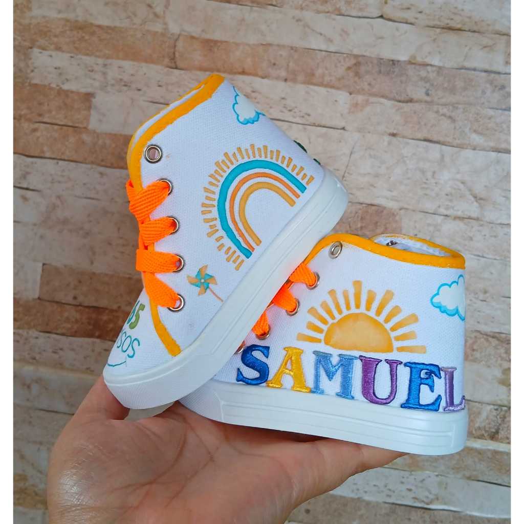 tênis botinha personalizados tematico tema 365 sorrisos para menino
