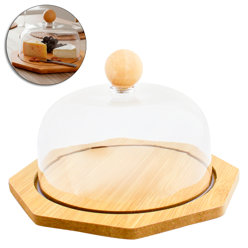 Porta Queijos E Frios Queijeira Bambu Com Tampa 16cm