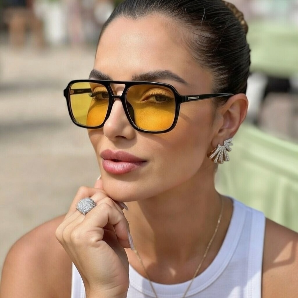 Óculos de Sol Luxo Feminino Vintage Estiloso Verão Tons Matizado Retro Amarelo de Rica Premium em Oferta na Shopee