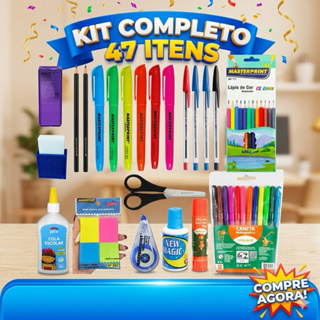 kit escolar completo reposição itens escola completa no estojo CANETINHA LAPIS DE COR COLA em Oferta na Shopee