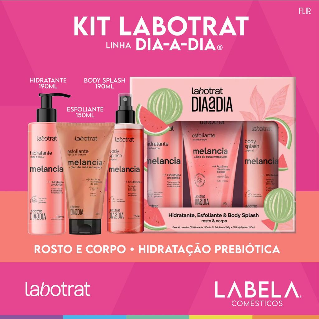 Kit Labotrat dia a dia Hidratante + Esfoliante + Body Splash – Sabores Pistache Hibisco Cereja Pitaya Melancia em Oferta na Shopee