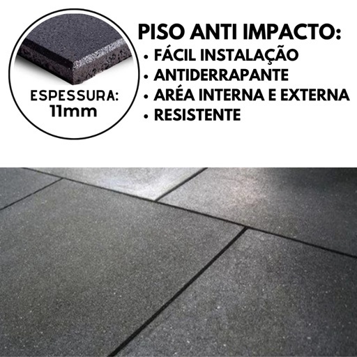 Kit 8 Piso de Borracha 11mm 2m² Preto 50x50cm Emborrachado Borrachao Tatame - Crosfit Academia Playground