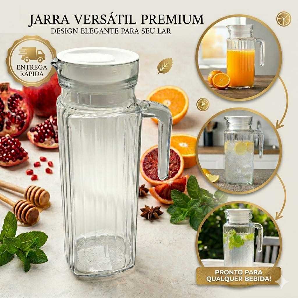 Jarra de Vidro com Tampa 1 Litro Água/Suco - Design Elegante Canelado - Envio Rápido