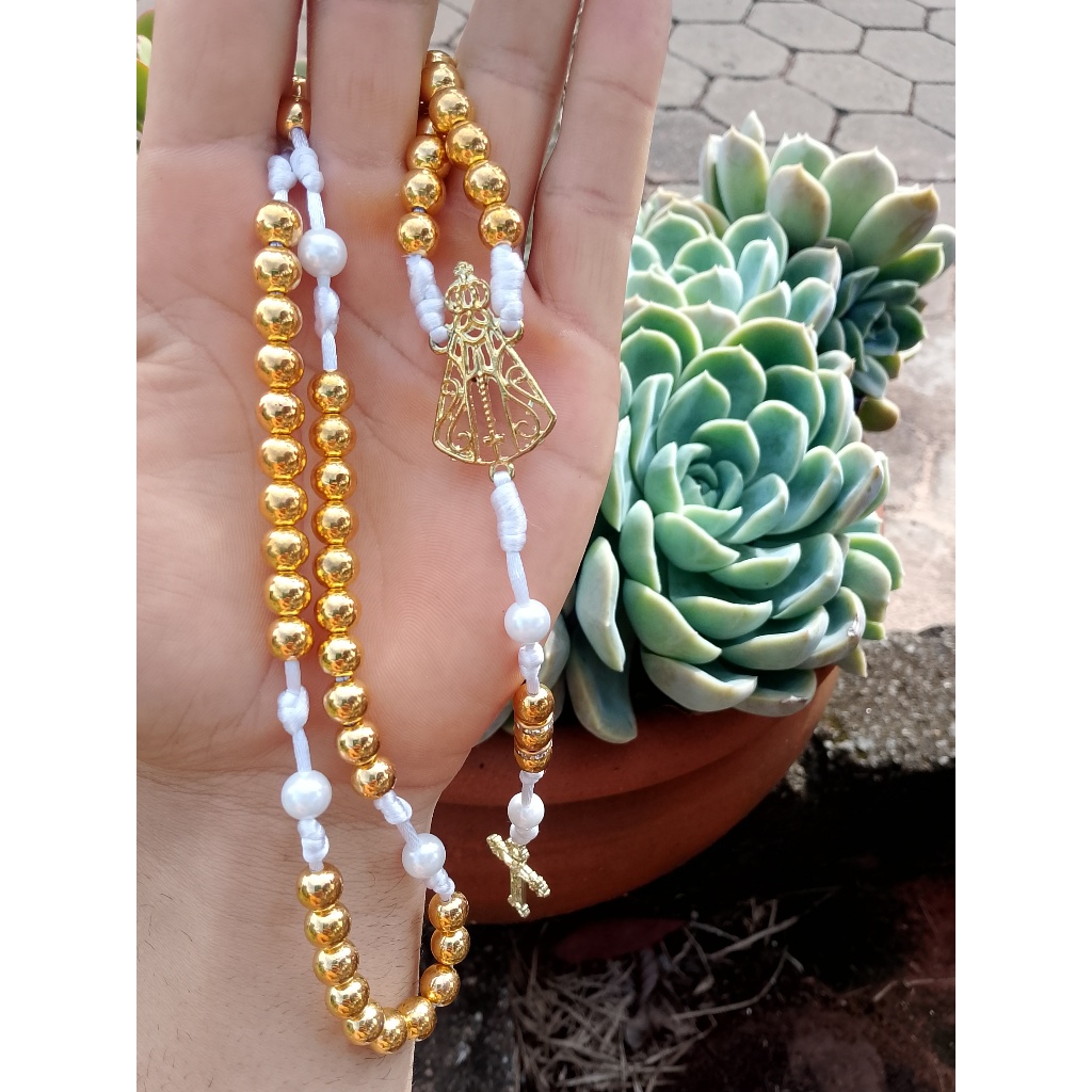 Terço Católico 8mm Nossa Senhora Aparecida Artesanal Completo – 53 Ave-Marias, 6 Pai-Nossos e Crucifixo