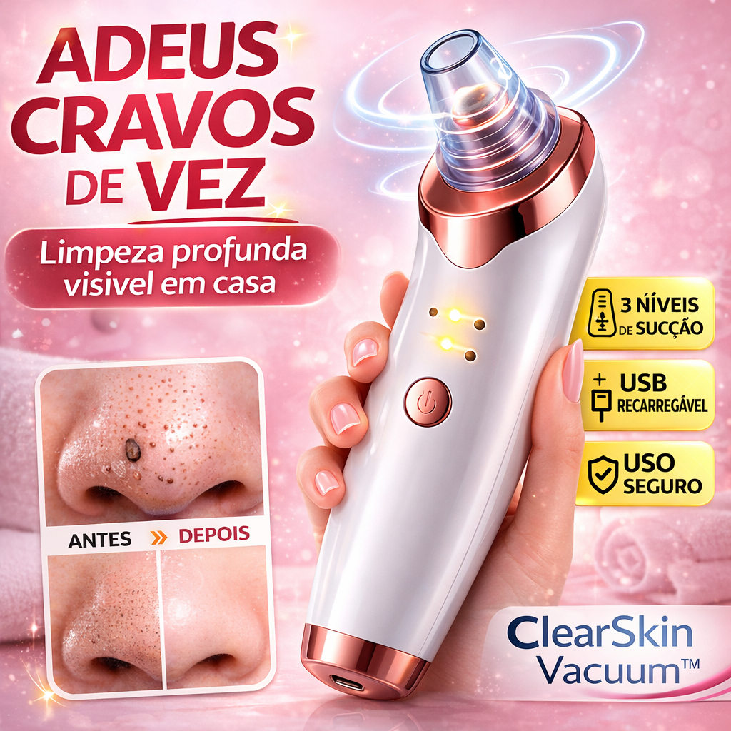 Removedor de Cravos Elétrico Recarregável ClearSkin a Vácuo USB 3 Níveis Limpeza Facial em Oferta na Shopee