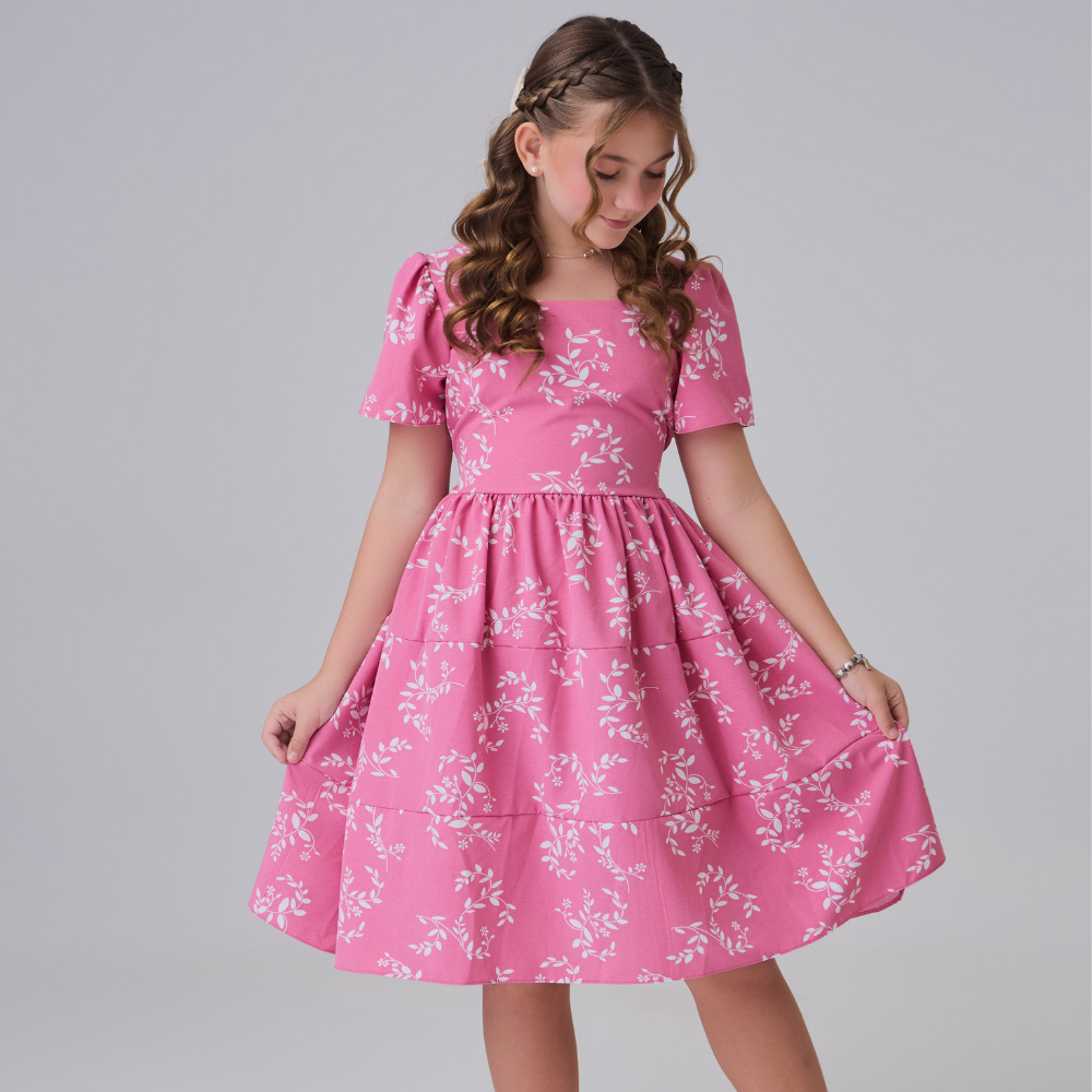 Vestido Infantil Juvenil de Menina Blogueirinha Floral Estampado Floral em Oferta na Shopee