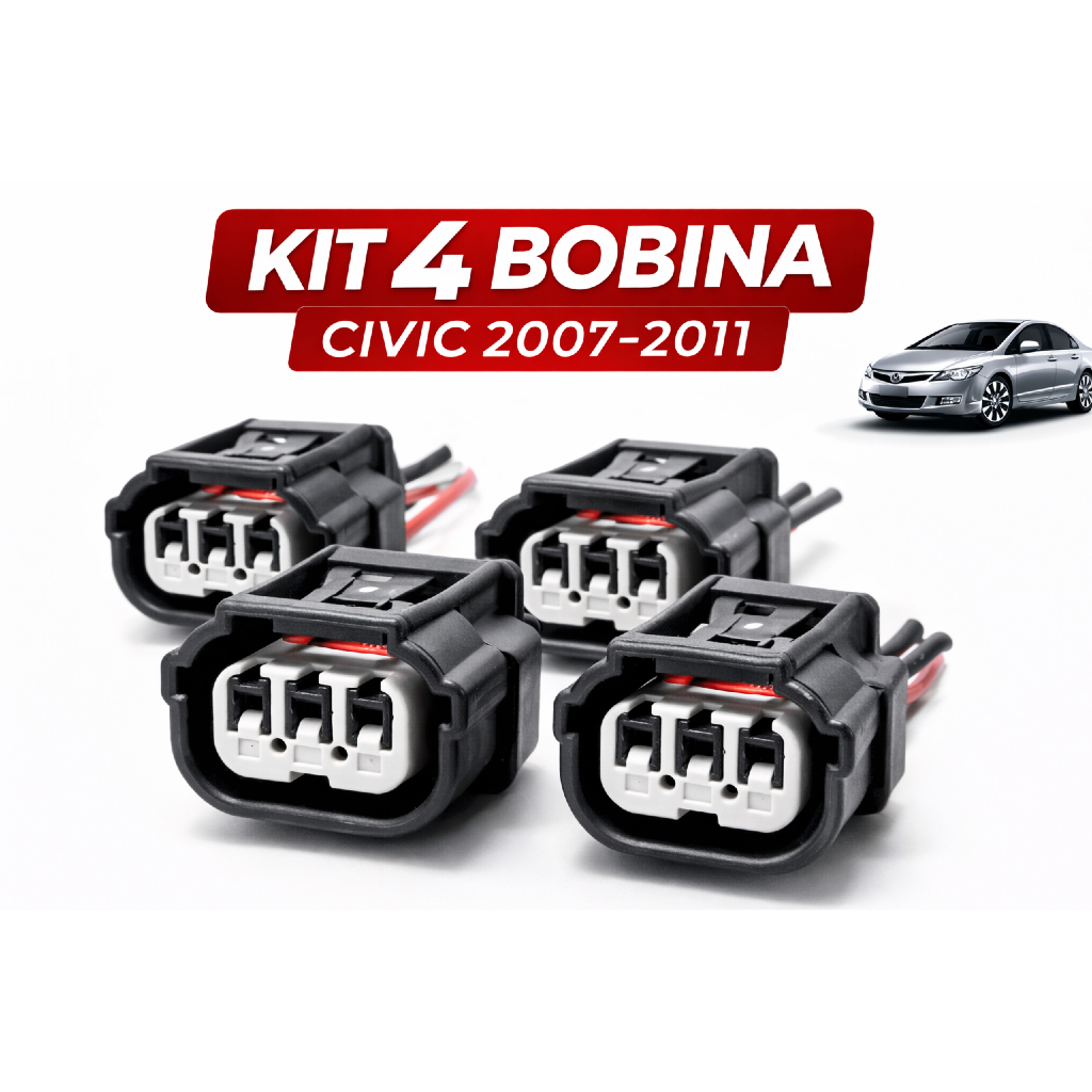 Kit 4 Plug Conector Bobina Ignição Civic 1.8 2007 a 2011 City 1.5 CRV HRV 1.8 Accord 2.0 Montado com cabos de 1mm em Oferta na Shopee